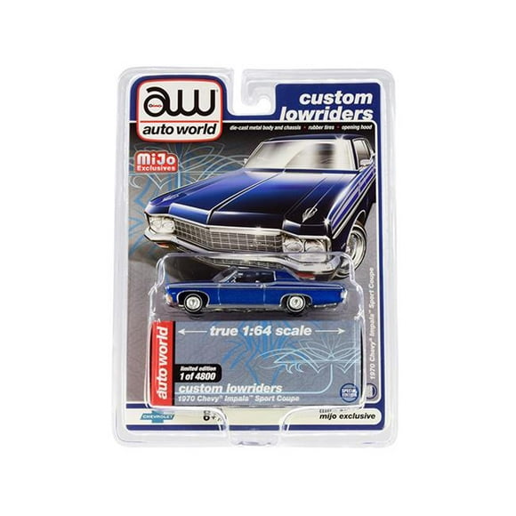 Autoworld CP7666 1970 Chevrolet Impala Coupé Sport Édition Limitée à 4800 Pièces 1 par 64 Échelle Modèle Moulé sous Pression Voiture & 44; Bleu Métallique