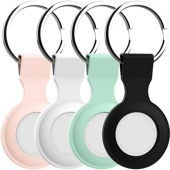 4-Pack Air Tag Holder Silicone Protective Case for AirTags, Keychain Accessories Anti-Loss Compatible with Apple AirTags 2021 (Black/White/Green/Pink)