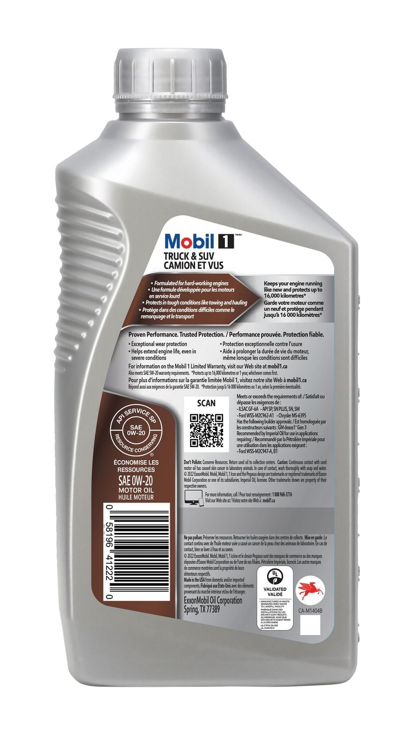 Huile moteur synthétique Mobil 1🅪 Camion et VUS 0W-20 1 litre