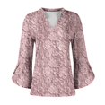 thumbnail image 3 of Women's Long Sleeve T-shirt 3/4 Length Sleeve Womens Tops V Neck Spring Shirts 2025 Petal Bell Sleeve Plus Size Boho Ethnic Style Tee Shirts,Pink Women's Long sleeve T-shirt XXL, 3 of 6