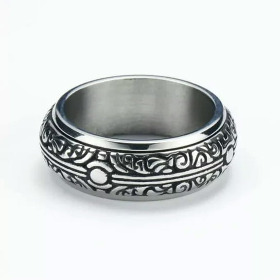 K-KED Astronomical Ball Pattern Personalized Rotating Stainless Steel Rings Size 6-13-6-Silver