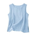 thumbnail image 3 of Babysbule Women's Sleeveless Linen Look Round Neck Tank Top, Casual Solid Color Side Split Blouse for Summer Daily Wear, 3 of 4