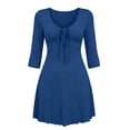 thumbnail image 4 of Levmjia Women's Dress V Neck 3/4 Sleeve Casual Short Dress with Bow Tie Front Ruched A Line Swing Dress for Home Daily Wear, 4 of 5