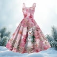 thumbnail image 2 of Women's Christmas Print Casual Fashion Round Neck Mid-Length Dress with Vintage Style for Holiday Parties and Casual Outings,Purple Pink,XL, 2 of 4