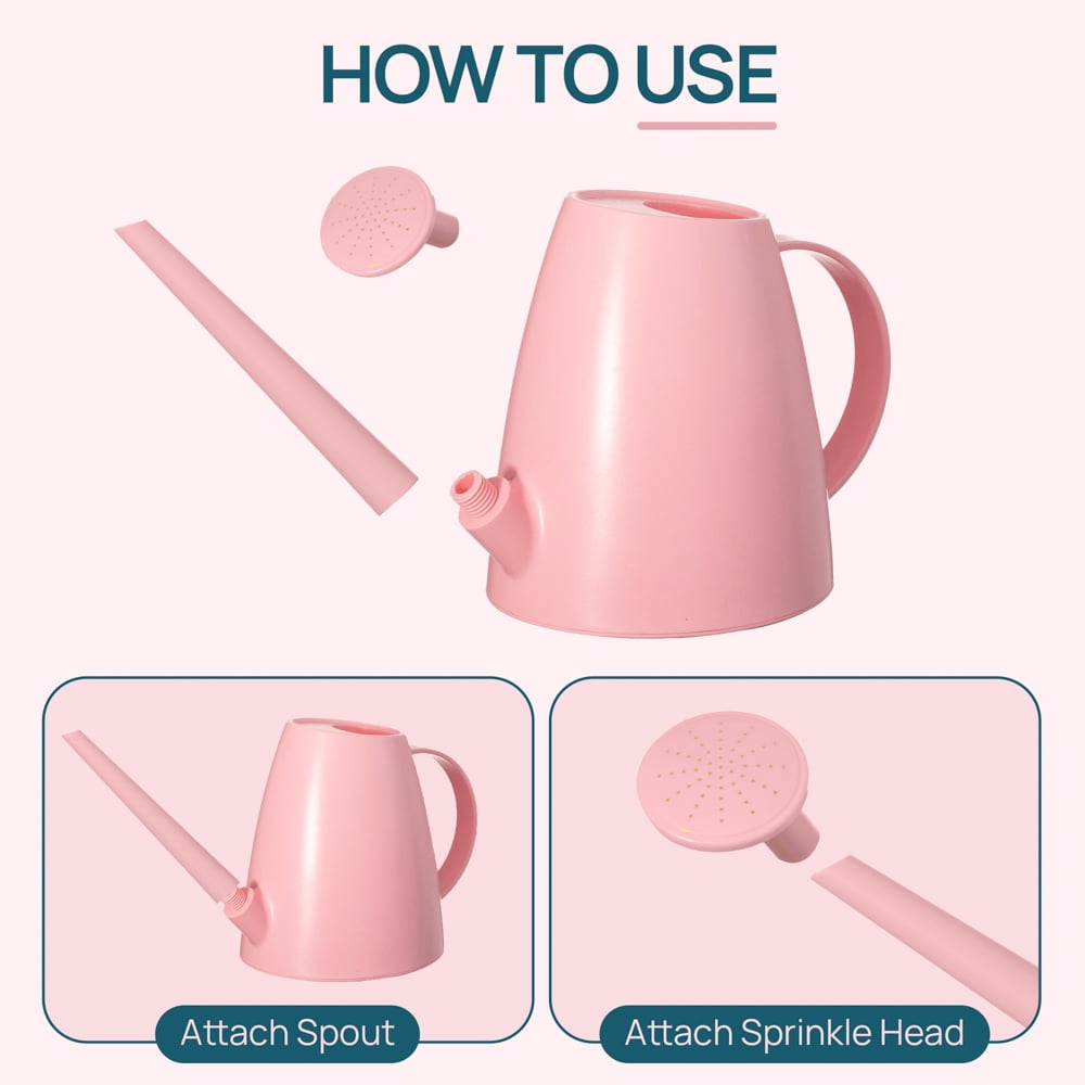 Plastic 1.8-liter Watering Can with Detachable Spout and Sprinkler Head for Easy Handling, Pink