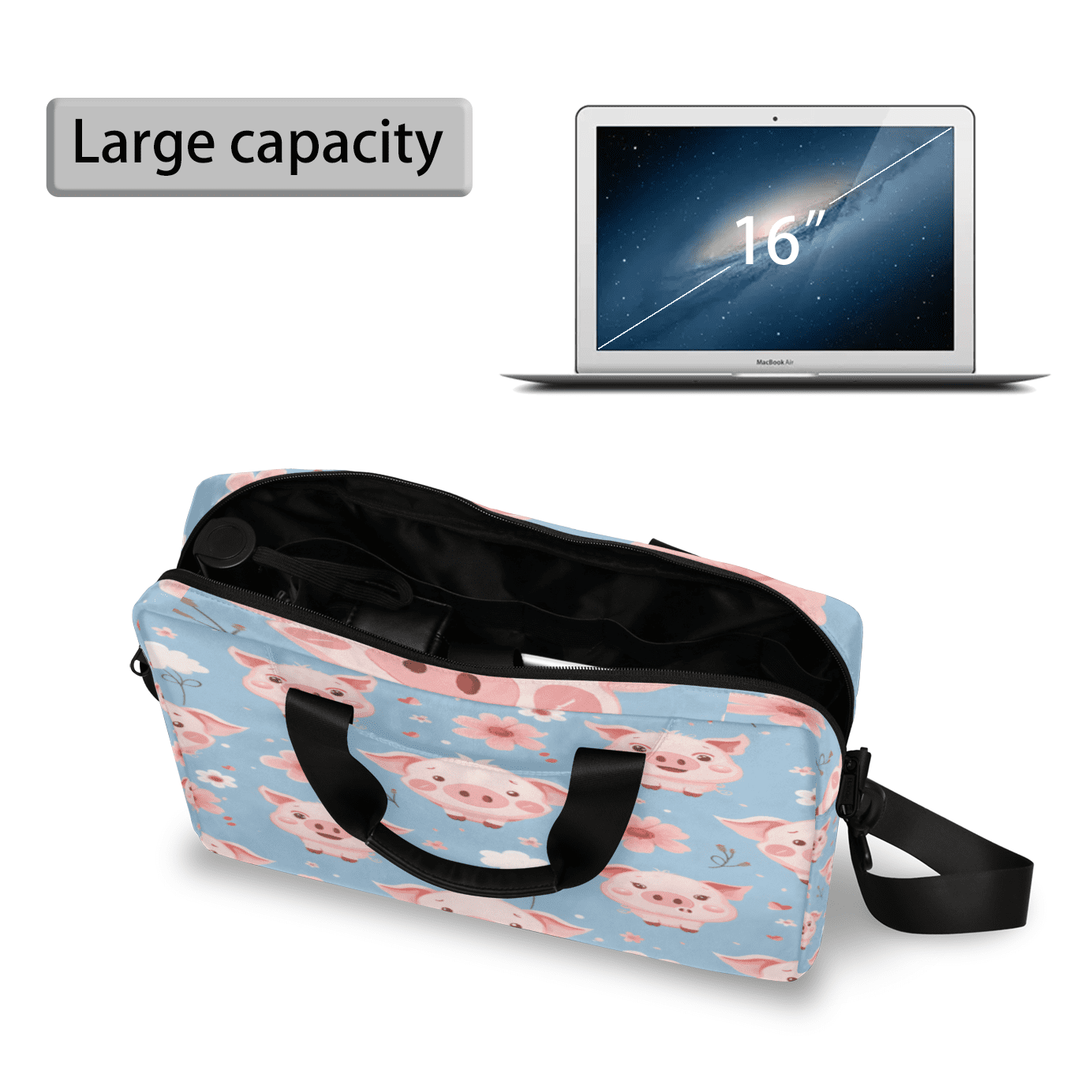 Herdesigns Pink Pig Laptop Bag for Women Men, Computer Case Briefcase Messenger Bags, 15-15.6 inch Laptop Sleeve Shoulder Bag