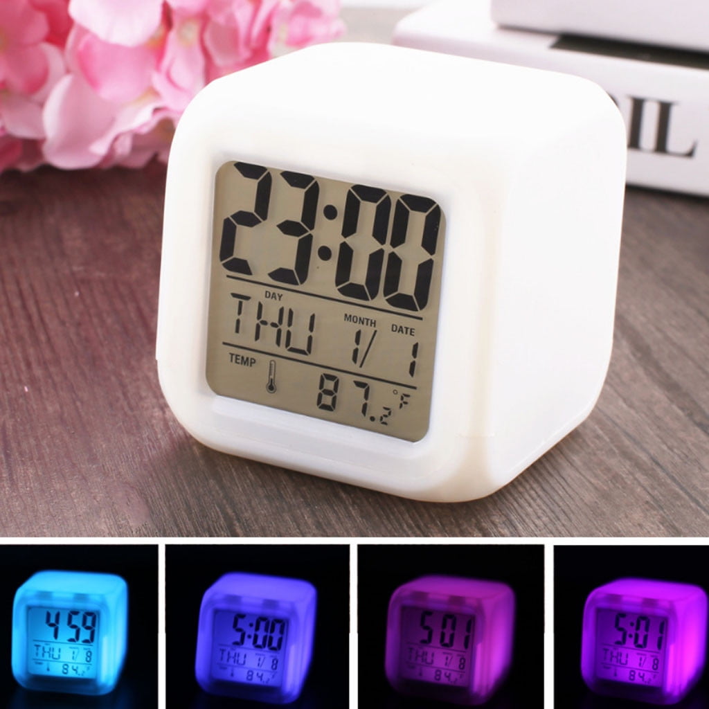 Digital Alarm Clocks with Snooze, 7 Color Changing Night Light, Wake Up Digital Clock for Room Decor, Temperature, Holiday Gift