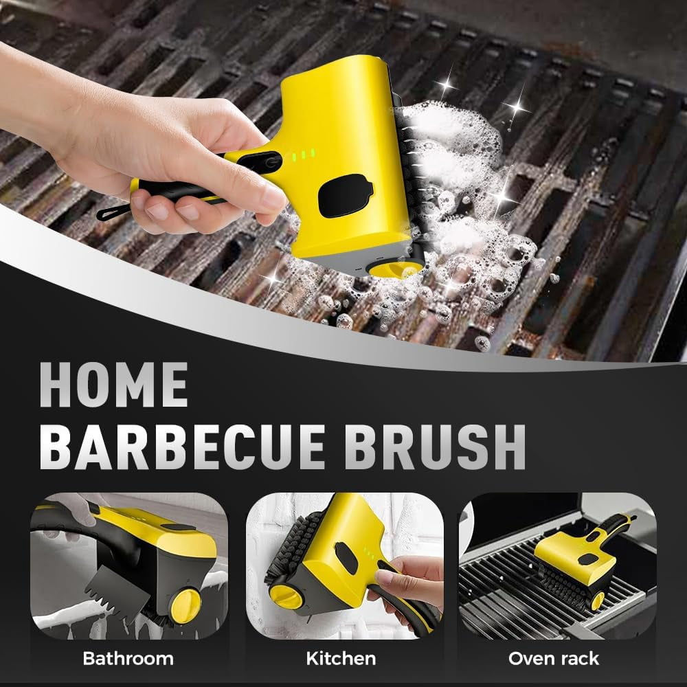 Outdoor Electric BBQ Brush, 360° Rotating Grill Cleaner, 7.4V Dual-Speed Power Control, Rechargeable, Includes 2 Brush Heads