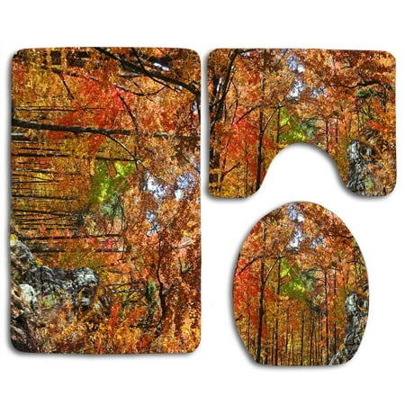 GOHAO Yellow Best Fall Color 3 Piece Bathroom Rugs Set Bath Rug Contour Mat and Toilet Lid
