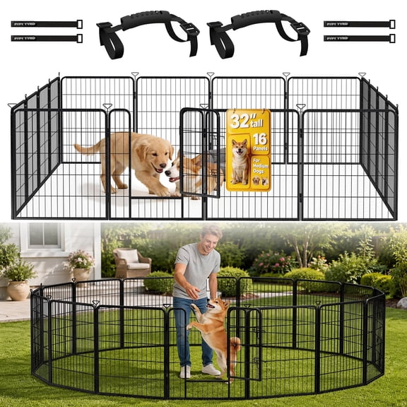 Pvpy Yvrd Dog Playpen for Indoor/Outdoor, Backyard, RV Camping, 32 inch 16 Panels for Medium and Small Dogs