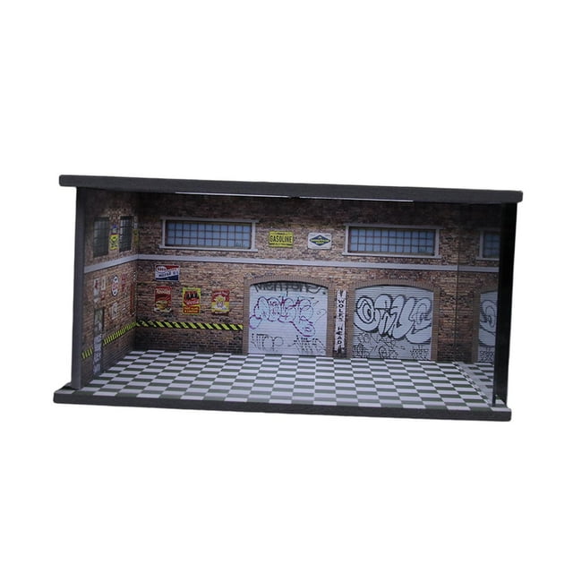 HILABEE Atelier de Réparation Automobile Décoratif avec Lumière LED Échelle 1/64 Vitrine Style B