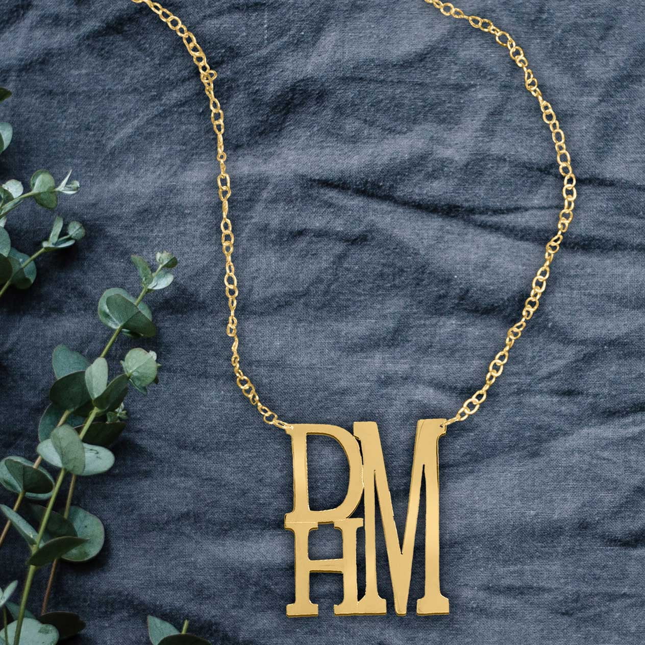 Personalized Stacked Letter Monogram Necklace in Sterling Silver or 14K Gold Plated Sterling Silver