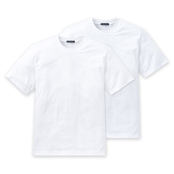 SCHIESSER Camiseta americana para hombres, paquete de 2 - 1/2 manga, camiseta interior, cuello redondo Blanco L (Large)