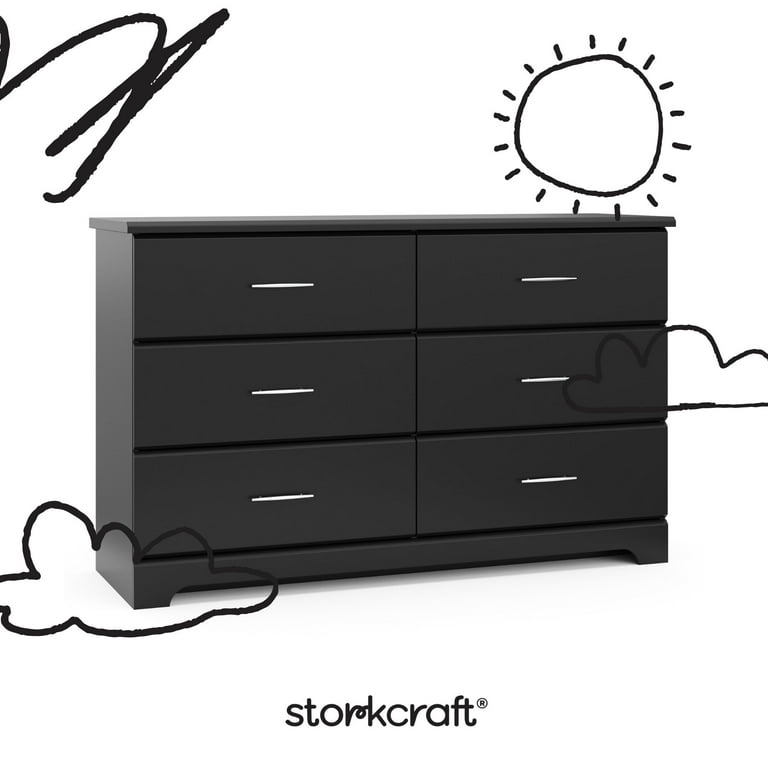 Storkcraft Brookside 6 Drawer Nursery Double Dresser, Black