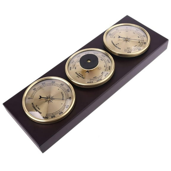 Analog Weather Station with Wooden Frame Base - Barometer, Thermometer, and Hygrometer - No Batteries Needed for Home Use