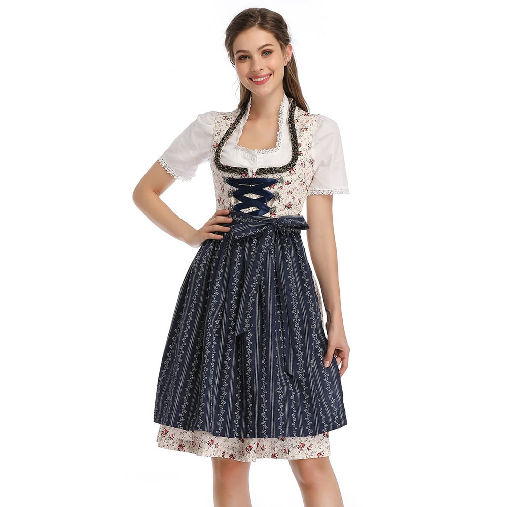 Women S 3 Piece Vintage Floral German Bavarian Oktoberfest Dirndl Dress Costume Dress Blouse