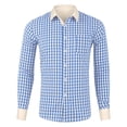 thumbnail image 5 of XIAOCHA Men's Gingham‑Print Button‑Up Shirt Long‑Sleeve Spread‑Collar Urban Hangout Button‑Down Top, Light Blue, Sizes XXXL, 5 of 6