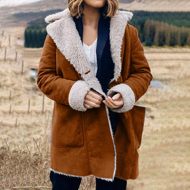 LOVZFMLL Vestes pour Femmes Hiver Chaudes Veste à Col à Revers en Composite