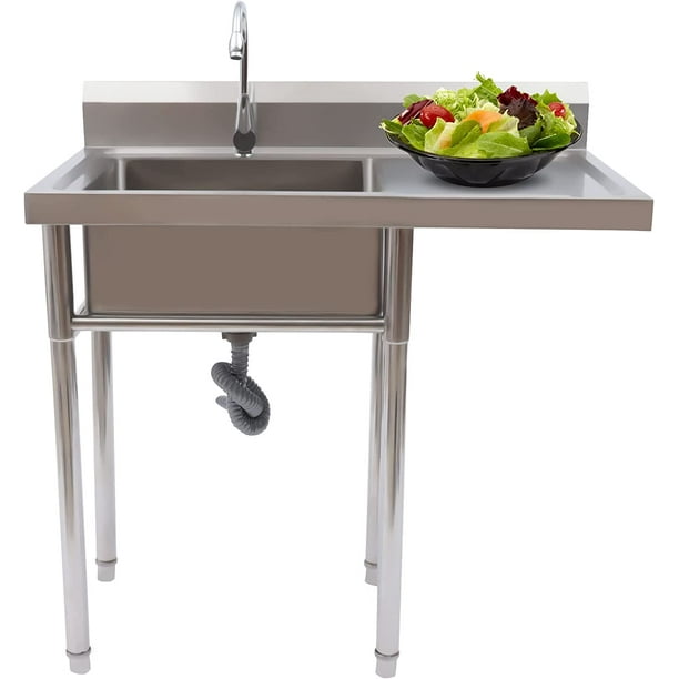 Miumaeov Stainless Steel Utility Sink with Backsplash,1 Compartment