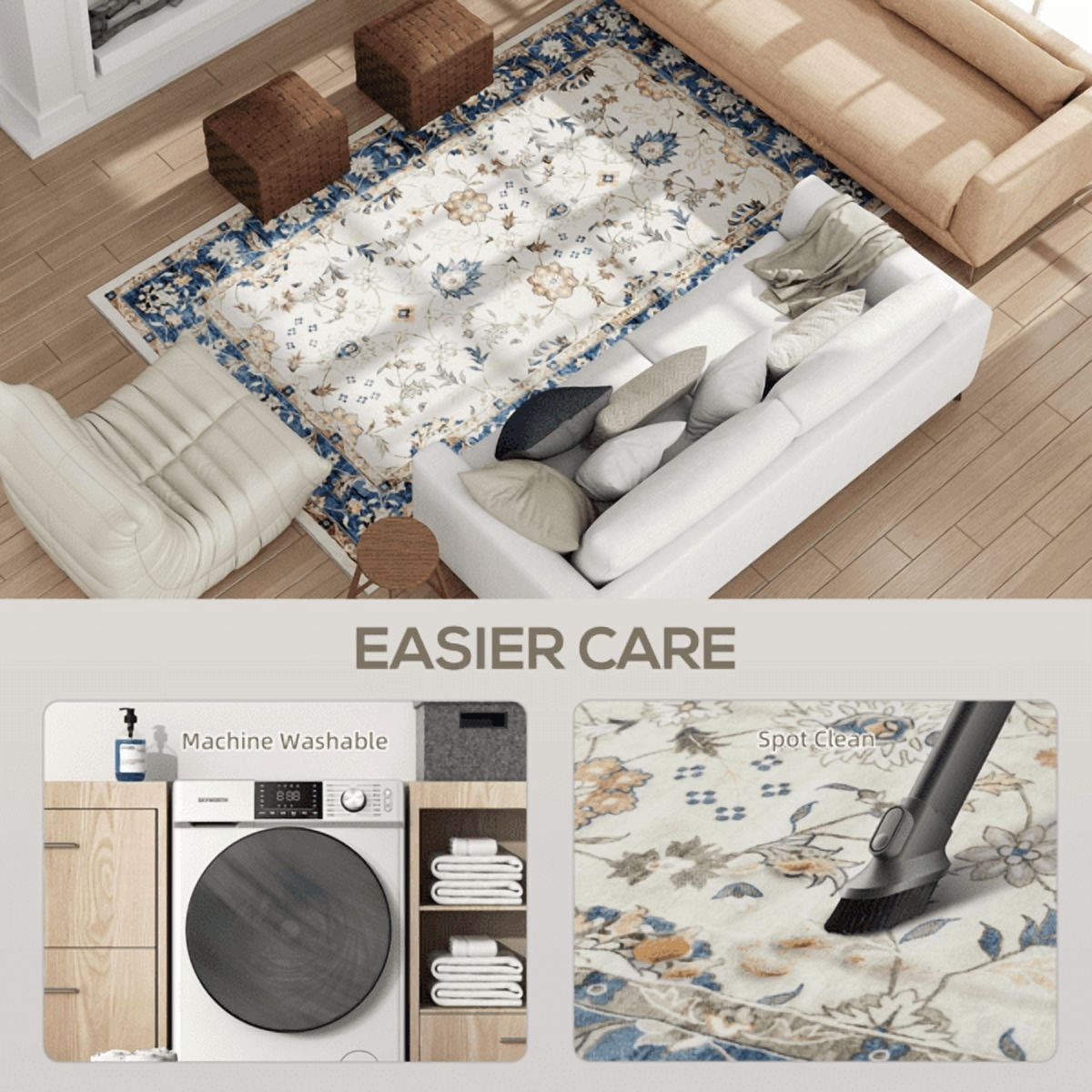 Area Rug 83.9"x59.8" Blue Flannel Soft Non-Slip TPR Backing Machine Washable Rug for Living Room Bedroom