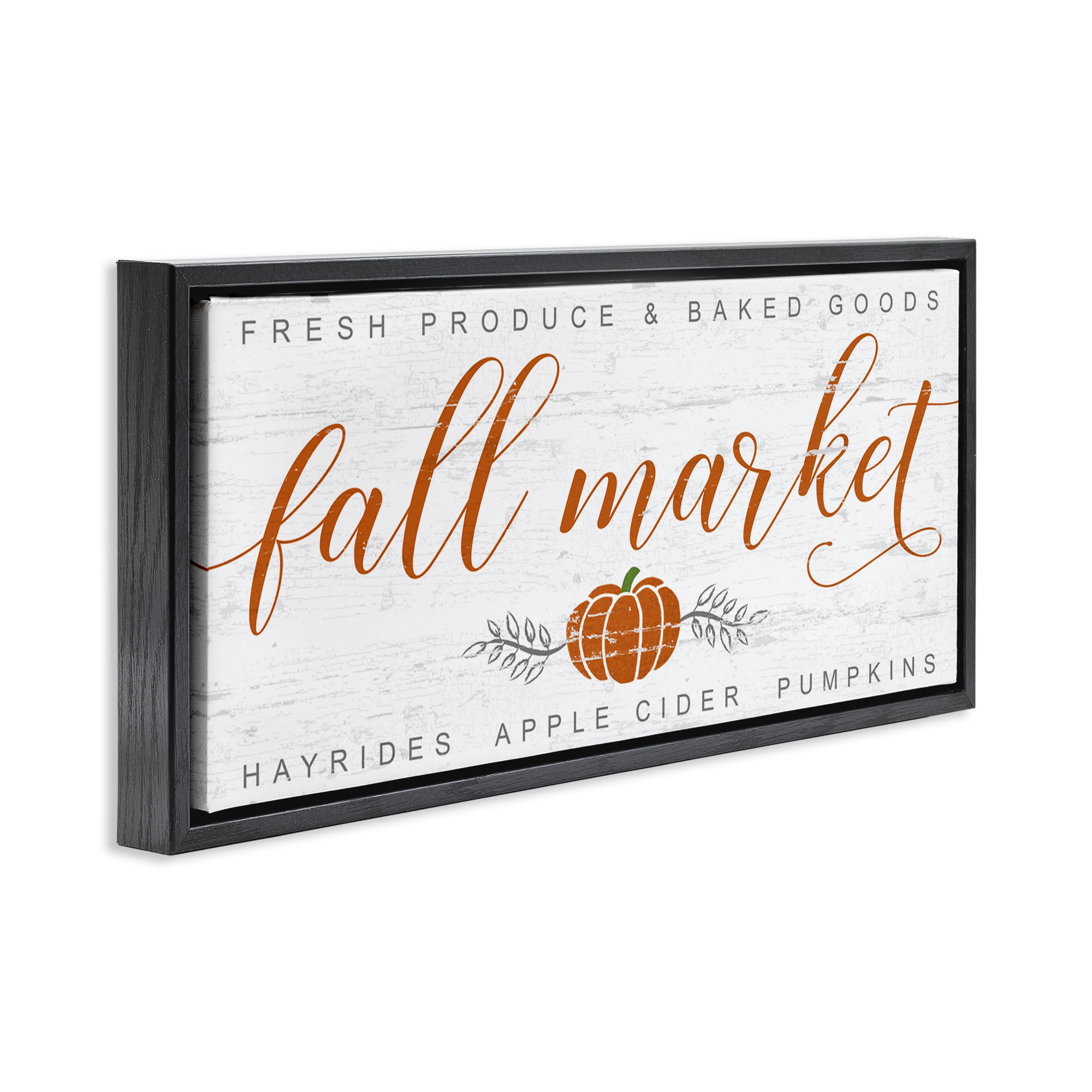 Stupell Industries Charming Fall Market Sign Holiday Painting Black Floater Framed Canvas Art Print Wall Art, 31 x 14