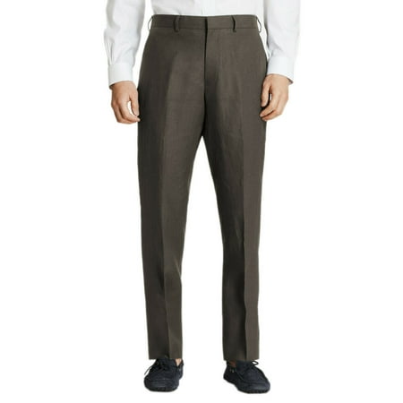 New Brooks Brothers Mens Taup Brown Regent Linen Flat Front Pants 34R Regular 8625-3