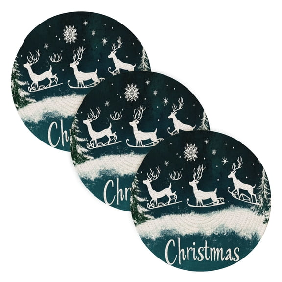 BZSMCE Mats for Pots,Pans Place Design Reindeer Snowflakes Simple Style Pattern Pot Mats