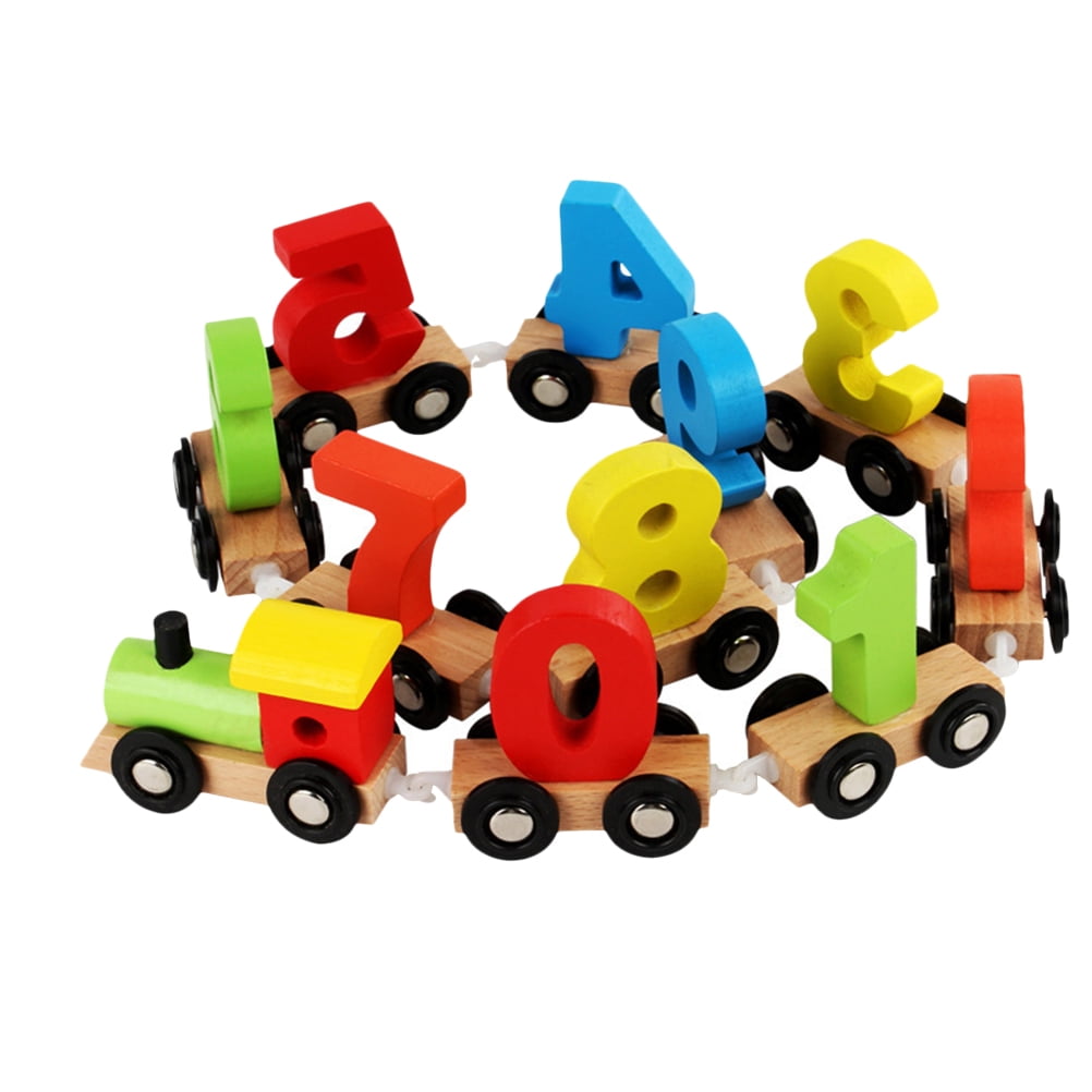 1Pc Wooden Train Toy Number Block Train Model Early Learning Prop