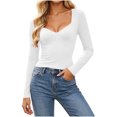 thumbnail image 4 of Women's Sweetheart Neck Long Sleeve Crop Top, Ribbed Fitted Basic T-Shirt,M,Women's Plus Size, 4 of 9