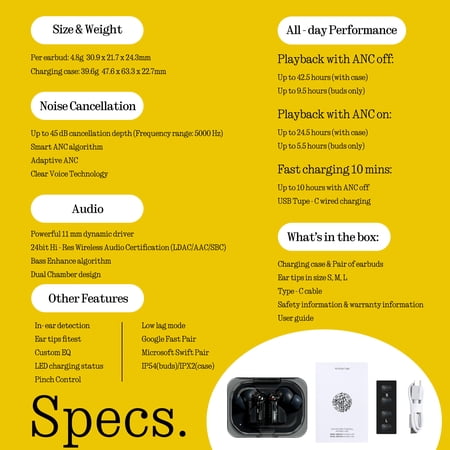 Nothing Ear(a) Yellow(イエロー)(国内正規品)(ANC搭載Bluetooth・ワイヤレスイヤフォン)(ノッシング)