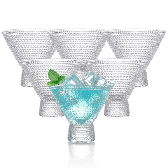 Stemless Vintage Martini Glasses 8Oz Set Of 6 Cute Vintage Cocktail Cups With Hobnail Design, Stemless Margarita And Champagne Glasses For Parties, Home Entertaining, Bar Gifts, Clear