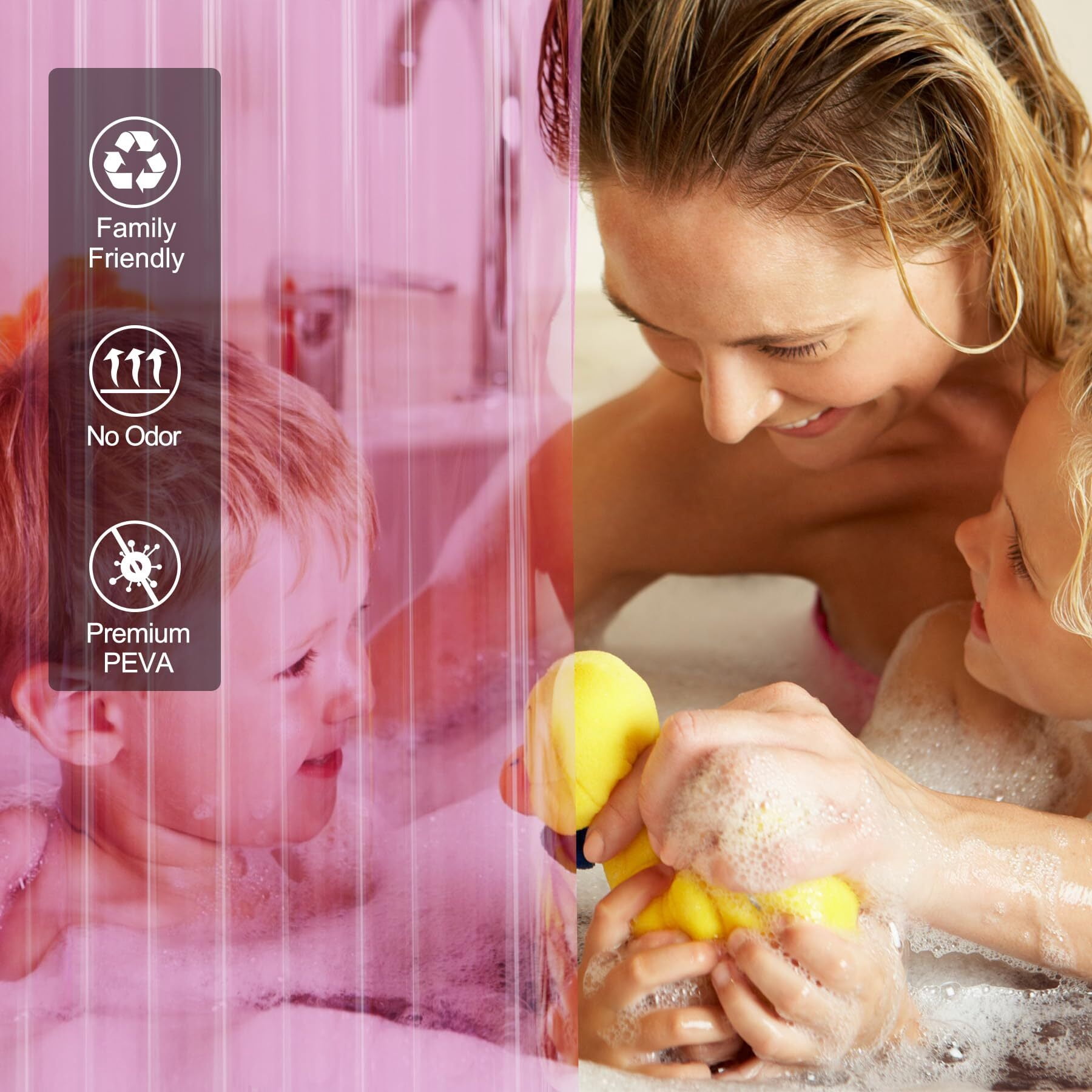 AmazerBath Shower Curtain Liner, 72x72 Clear Hot Pink Shower Curtain Liner, Lightweight Plastic Shower Curtain Liner, Cute Waterproof Shower Liner for Bathroom with 3 Magnets & 12 Grommet Holes