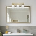 thumbnail image 3 of Globe Electric Raja 3-Light Matte Brass Vanity Light with Opal Glass Shades, 51615, 3 of 6