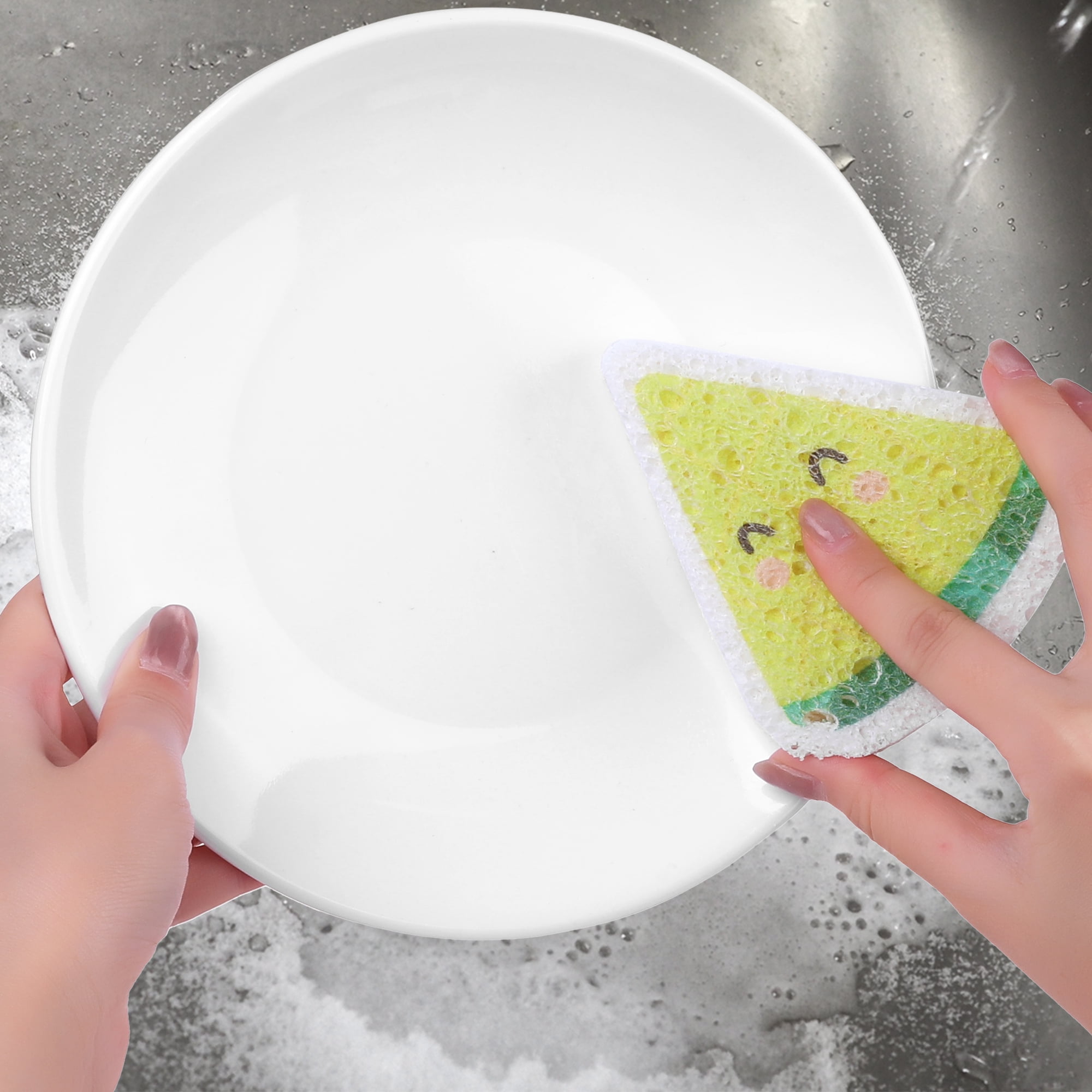 Unique Bargains Cute Sponge Scrubber Cellulose Cleaning Sponges for Kitchen Yellow 3 Pack