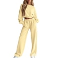 thumbnail image 2 of Sweatsuits Women 2 Piece Outfit 2026 Solid Drawstring Wide Leg Sweatpants Crew Neck Long Sleeve Cropped Tracksuit S, 2 of 6