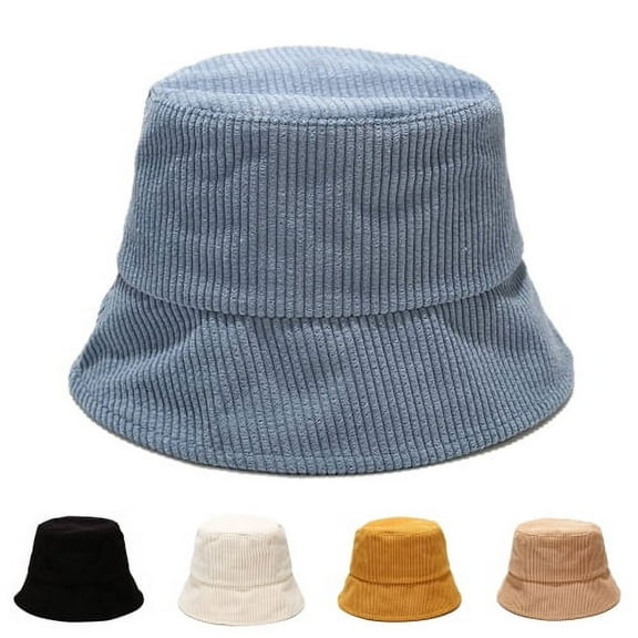Visland Bucket Hat Wide Brim Stylish Korean Style Casual Corduroy Couple Cap for Daily Wear