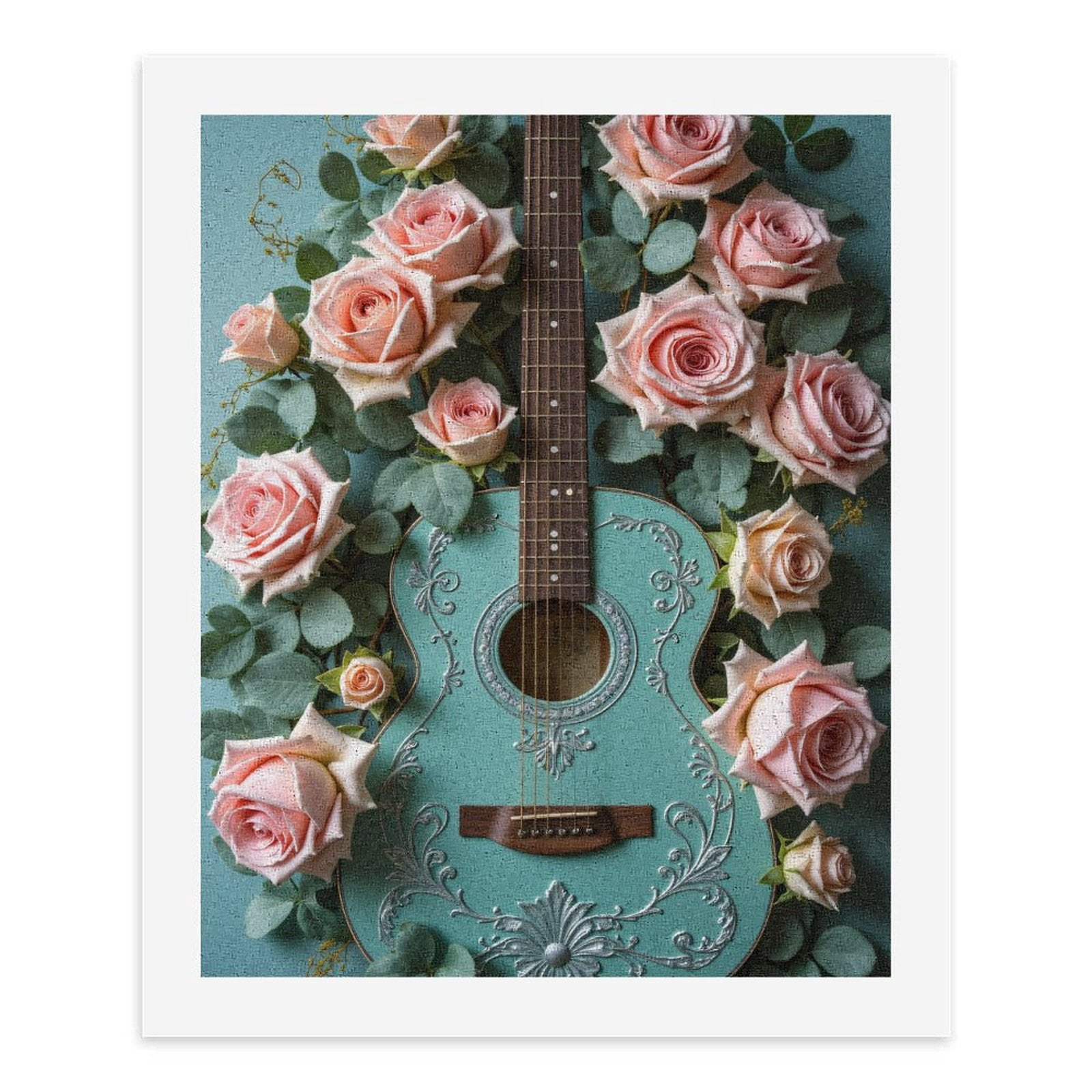Paint By Numbers Kit for Adults Beginner - DIY Guitar Pink Roses Floral Art Canvas Painting Kits for Adults, Frameless Paint By Number for Adults for Home Wall Decor 16x20 Inch