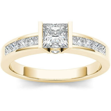 1 Carat T.W. Diamond Princess-Cut Half-Bezel Classic 14kt Yellow Gold Engagement Ring