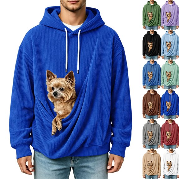 Mens Oversized Pet Pouch Corduroy Hoodie Loose Casual Long Sleeve Pullover Sweatshirt with Big Pocket Lightweight Breathable Daily Top,5XL,Royal Blue