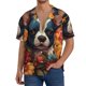 thumbnail image 1 of Balery Cute Colorful Flower French Bulldog Camisa Casual de Manga Corta con Botones para Hombre, Texturizada, Estilo Cubano, para Playa, Verano-Medium, 1 of 5