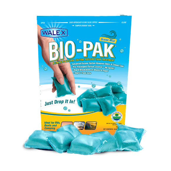 Walex Waste Holding Tank Treatment BIOOCEANBG Bio-Pak; Without Formaldehyde; With Deodorant; Ocean Breeze Fragrance; Lubricates Valves And Cleans Sensor; Treats Up To 50 Gallon Holding Tank