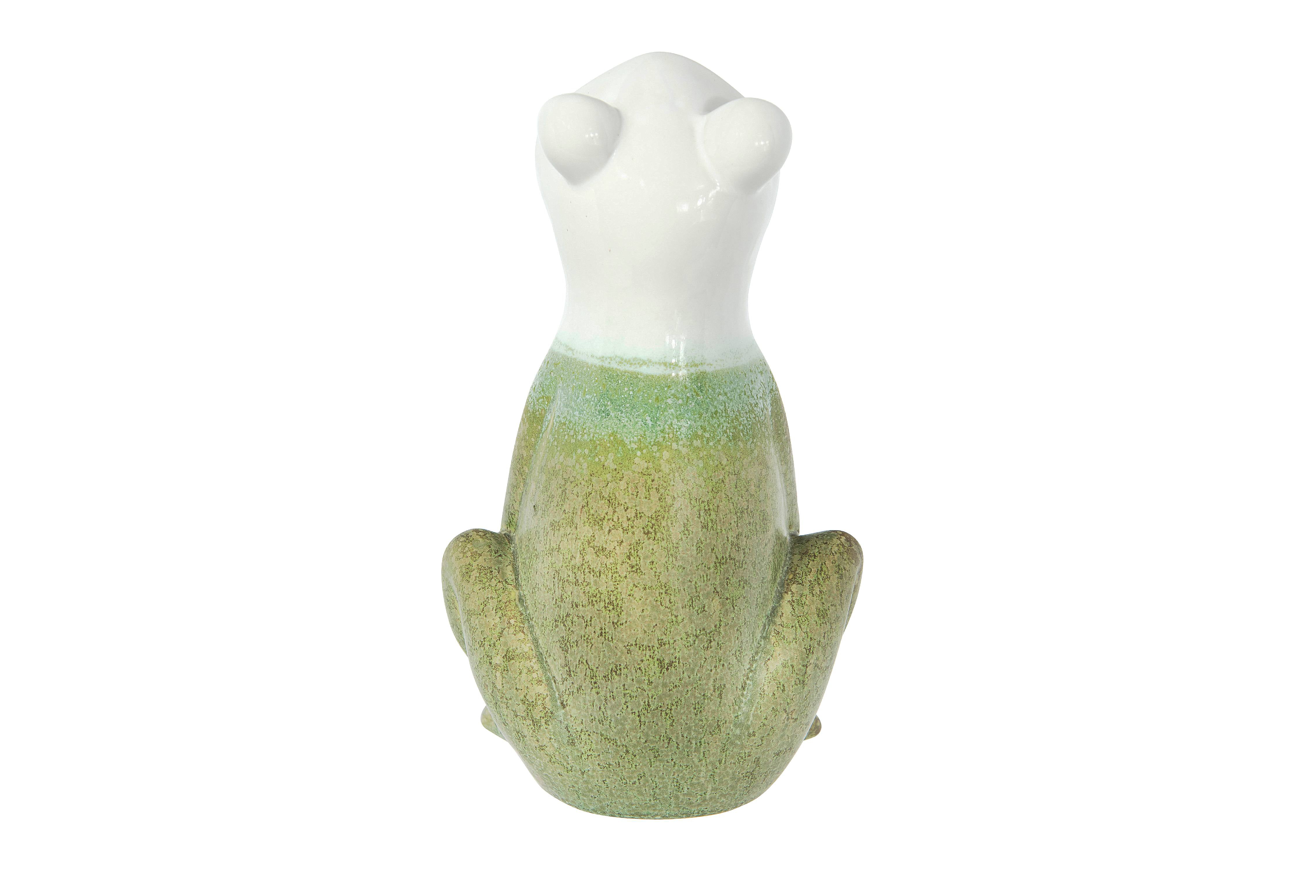 New ~ Ceramic Frog Shape Bank ~ Green Lt Green and White 