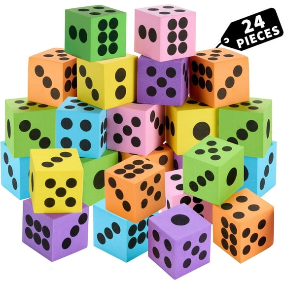 Playbees Neon Foam Dice Set - Ignite Imaginations, Boost Math Skills, Perfect for Gifts and Parties (24Pack)