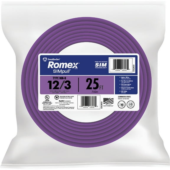 Romex 25 Ft. 12-3 Solid Yellow NMW/G Electrical Wire