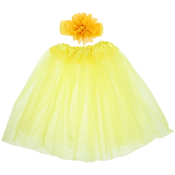EeaseCA Baby's Colorful Tutu Skirt and Elastic Flower Headband Dance Performance Photography Tulle Dress(Yellow)