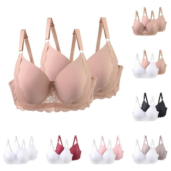 SMihono 2 Pack Plus Size Lace Bras for Women Underwire Supportive Push Up Tshirt Bra Adjustable Full Coverage Everyday Bralettes Black 90C