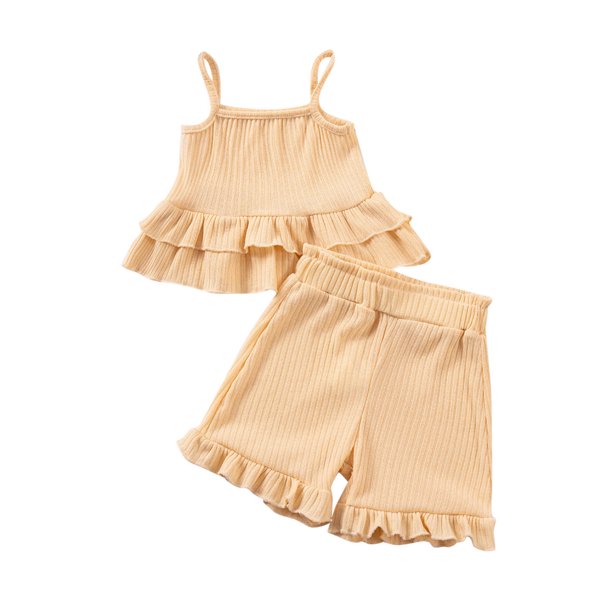 Odeerbi 2-10 Años Niñas Trajes de Verano Camisolas de Algodón Con Volantes Pantalones Cortos Conjunto de Dos Piezas