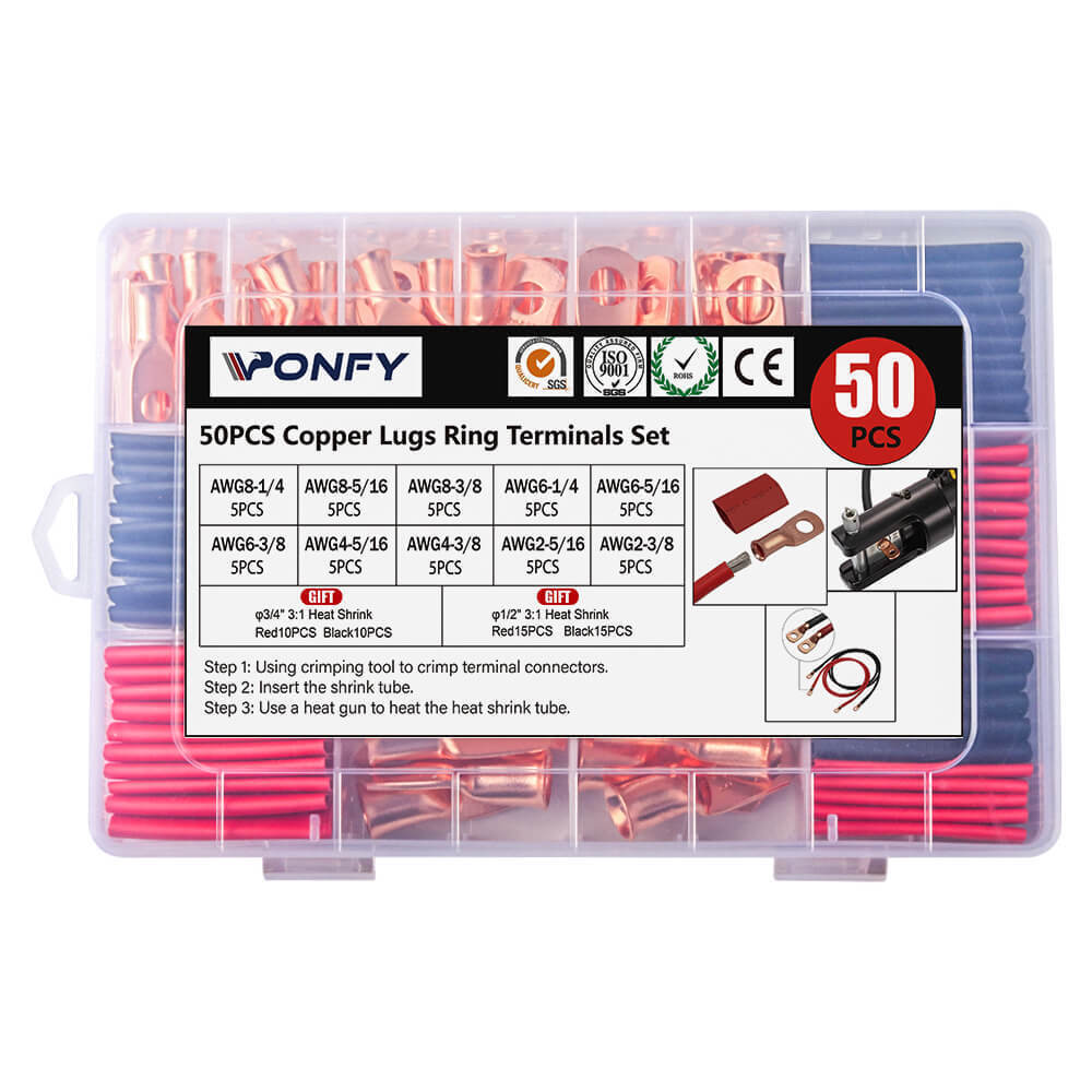 50PCS Copper Ring Terminal Wire Crimp Battery Electrical Cable Lug Connectors