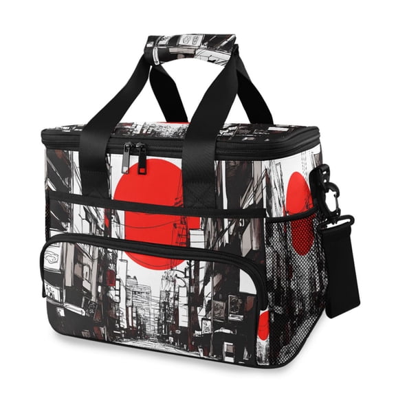 FORMRS Insulated Cooler Bag 24 Cans Capacity Soft Leakproof Lunch Box with Side Pockets, Black Streets