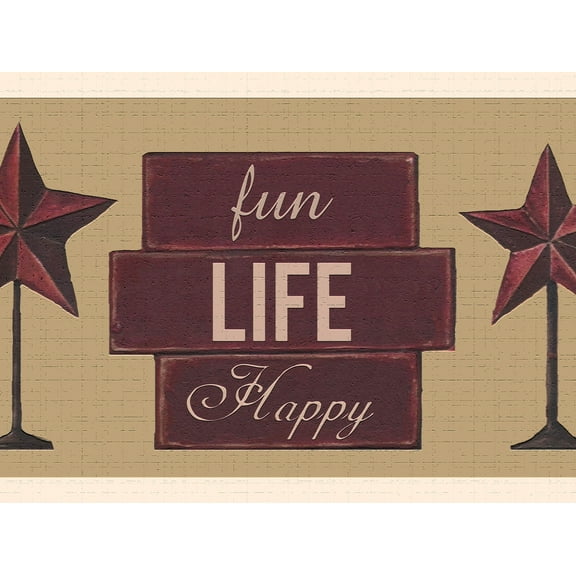 Dundee Deco's Peel and Stick Wallpaper Border - Stars Red Beige Sign Wall Border Retro Design, 15 ft x 7 in, Self Adhesive